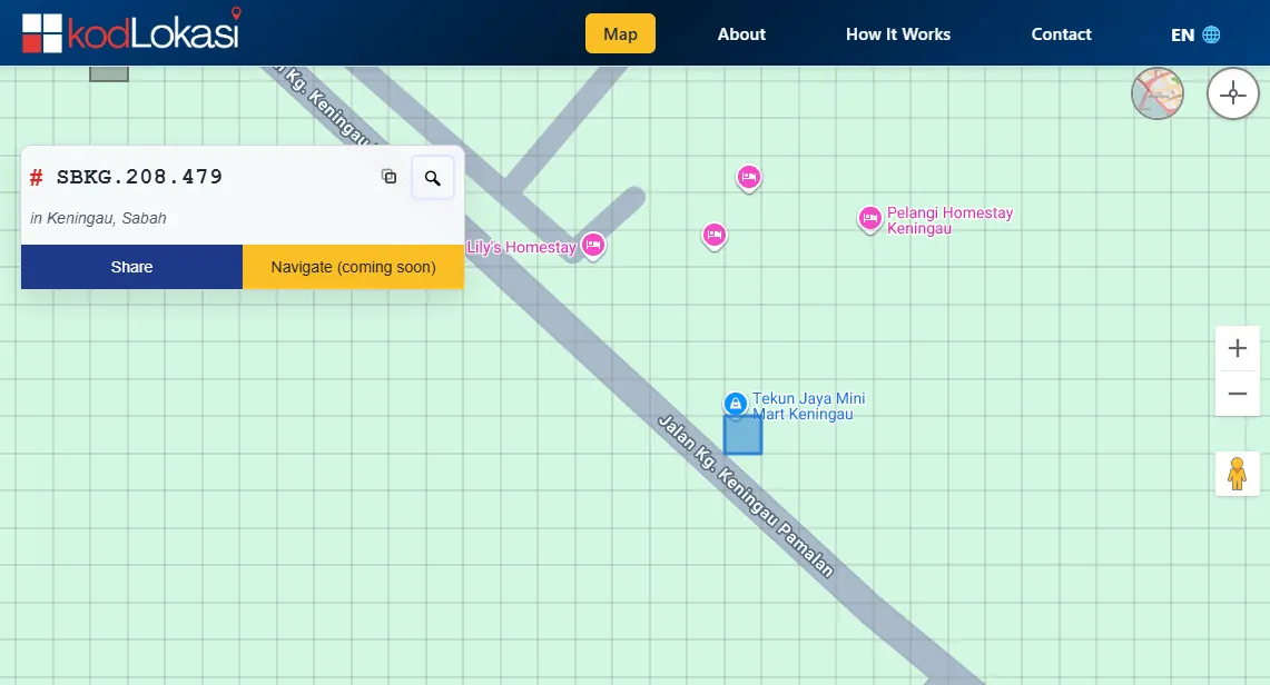 Keningau flood location shown on street map view