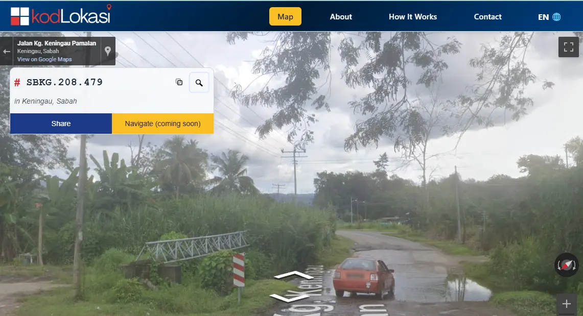 Keningau flood location shown on street-level view